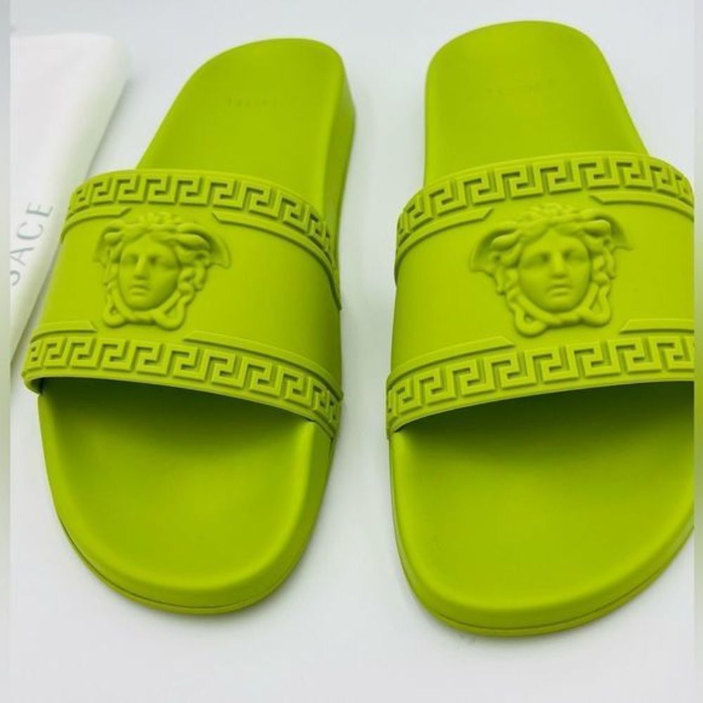Versace Lime Green Medusa Slide Sandals